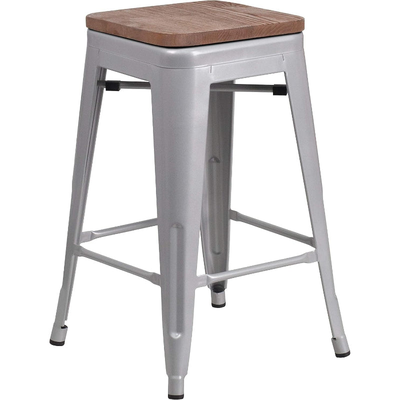 Silver Metal Backless Counter Stool 24"