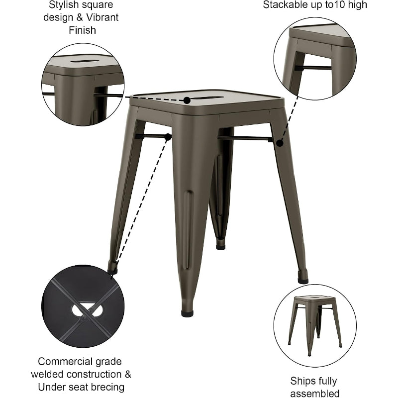 18" Metal Stools Set of 4, Indoor Outdoor