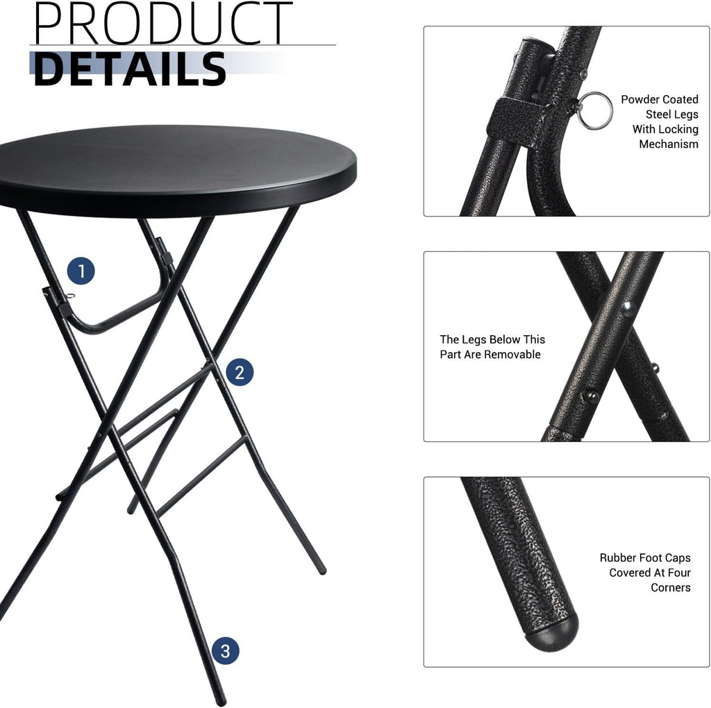 Black 32‑Inch Round Bar‑Height Folding Table