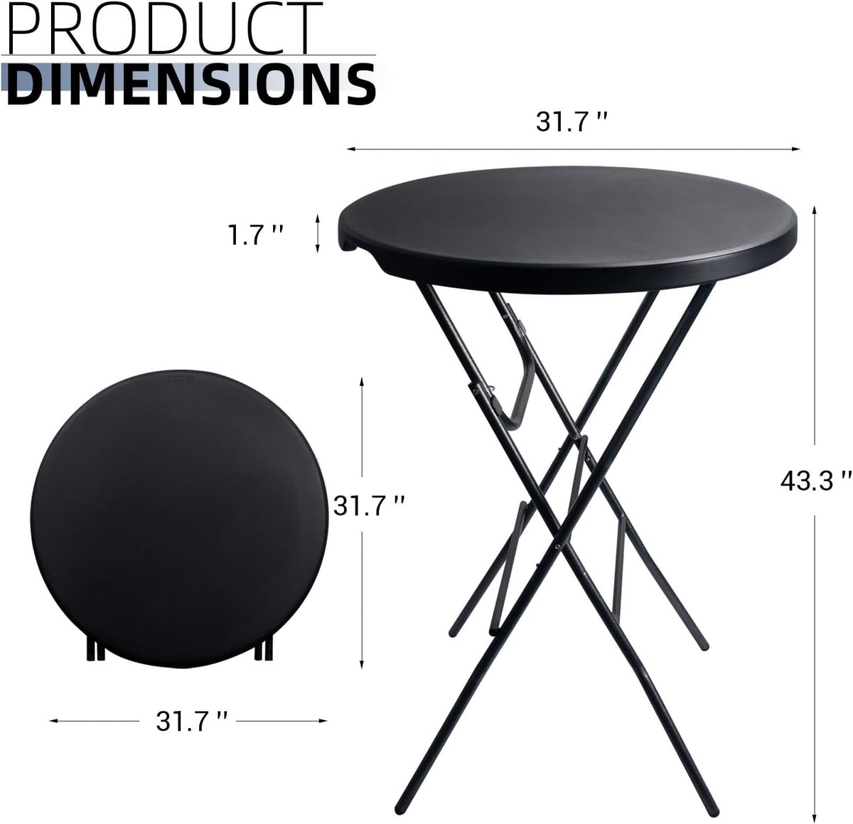 Black 32‑Inch Round Bar‑Height Folding Table
