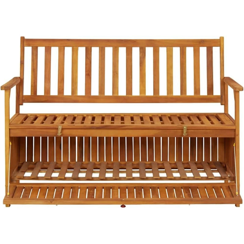 Rustic Acacia Wood Patio Storage Bench with Backrest & Armrests