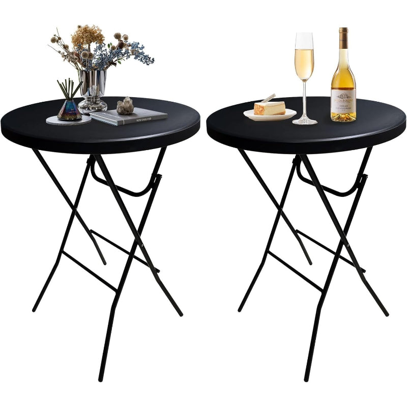 Black 32‑Inch Round Bar‑Height Folding Table 2 Pack