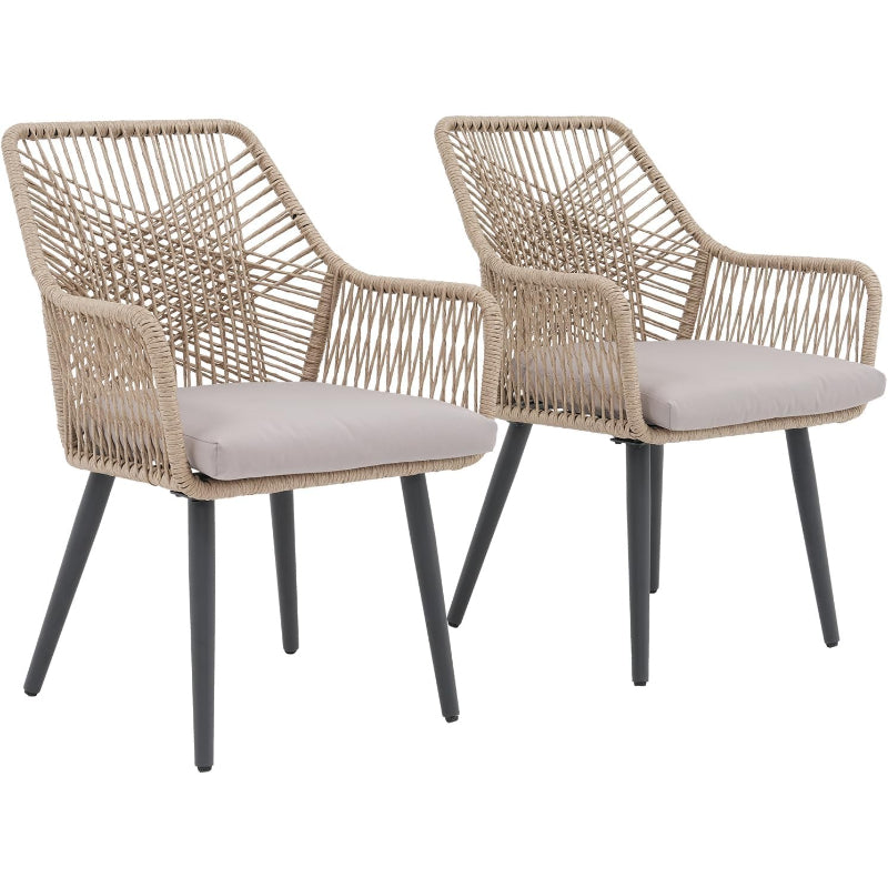 Tan Woven Patio Dining Chairs Set of 2