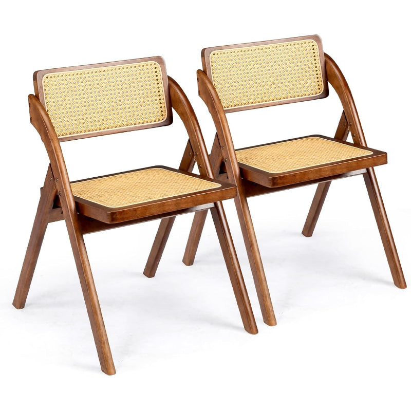 Brown Wooden Rattan Folding Chairs 2 Pack