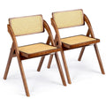 Brown Wooden Rattan Folding Chairs 2 Pack