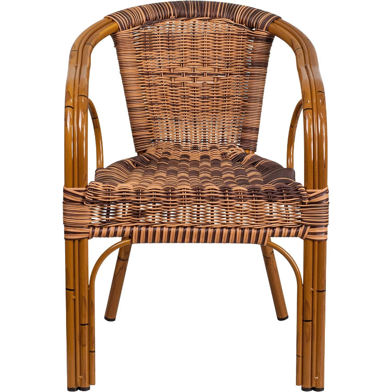 Brown Rattan Patio Chair with Dark Red Bamboo