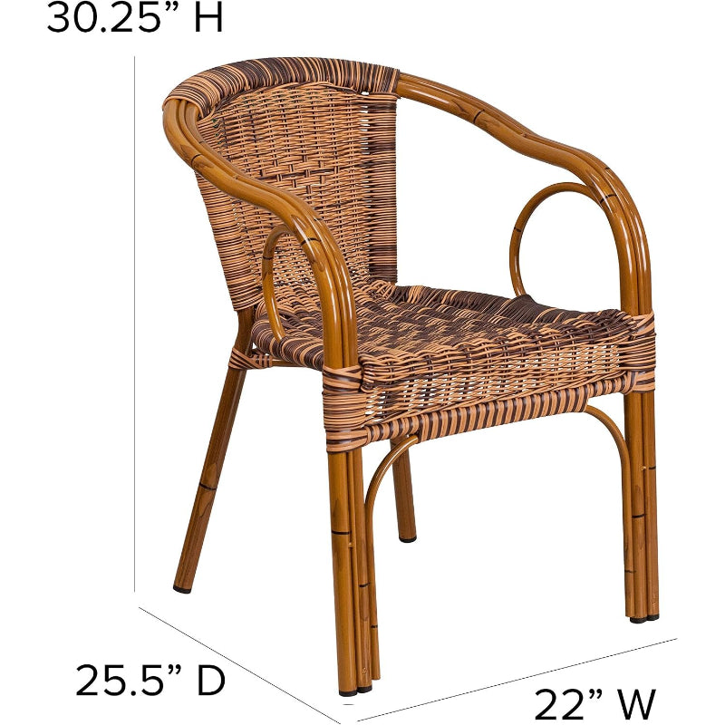 Brown Rattan Patio Chair with Dark Red Bamboo