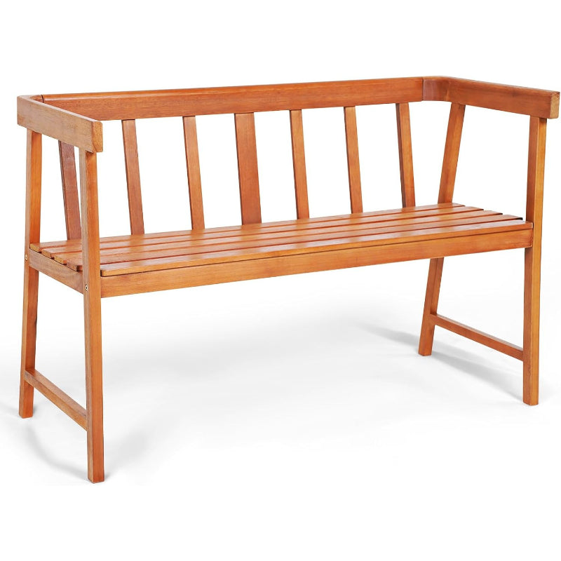 Wood 2‑Person Outdoor Bench with Backrest & Armrests