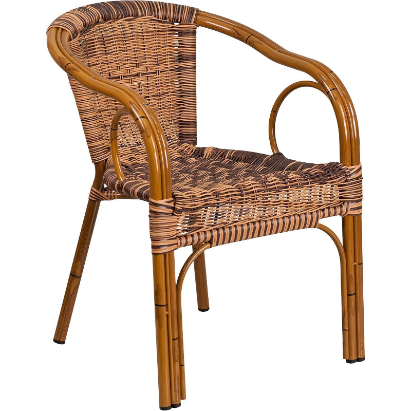 Brown Rattan Patio Chair with Dark Red Bamboo