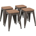 Rusty Metal Bar Stools Set of 4, Wooden Seat 18"