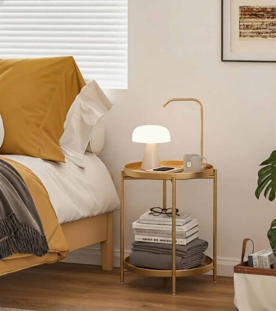 Gold 2‑Tier Round Folding Side Table