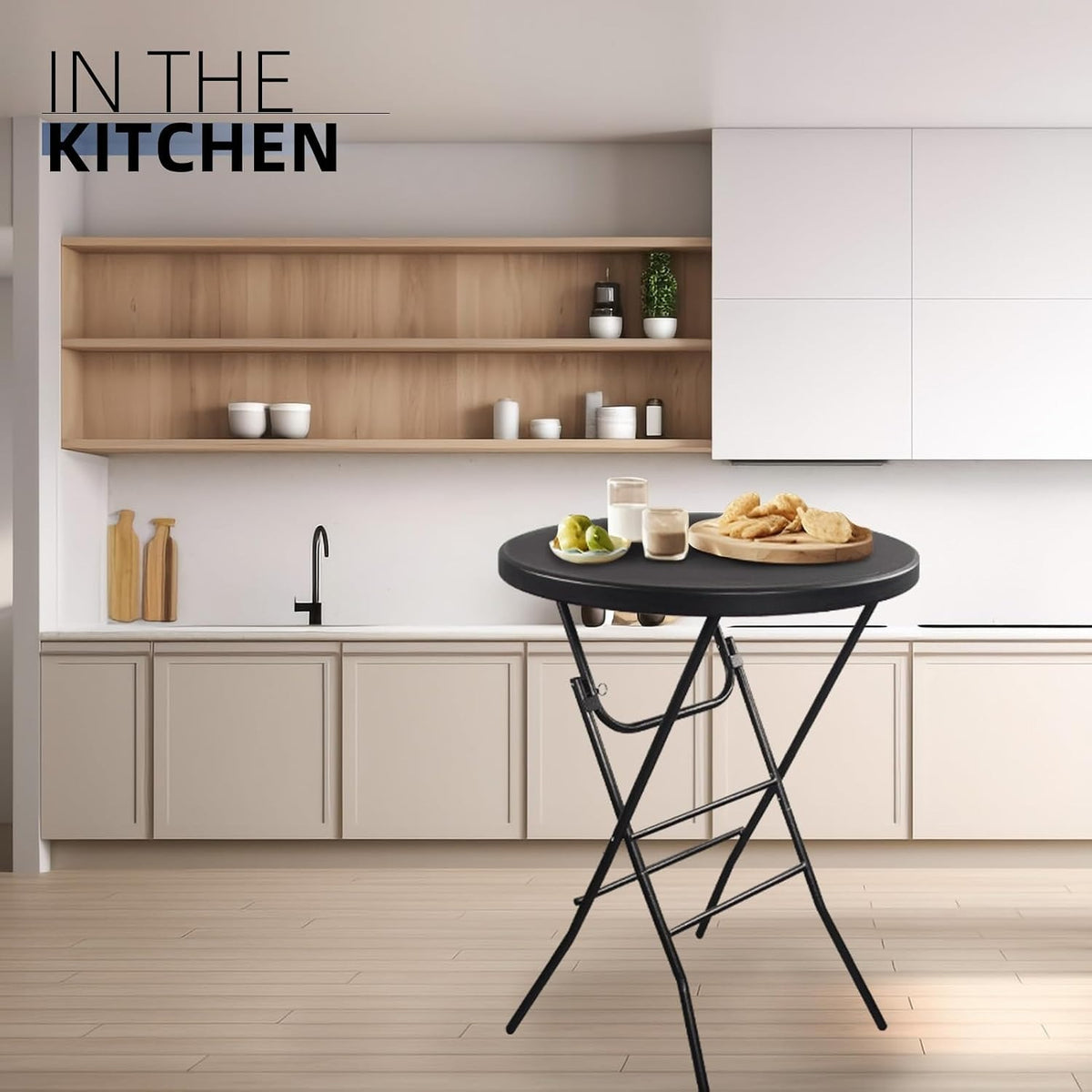 Black 32‑Inch Round Bar‑Height Folding Table