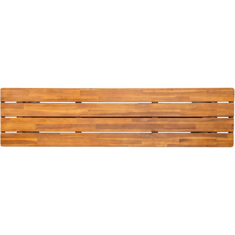 Acacia Wood Patio Dining Bench, Grey‑Teak Rattan Legs