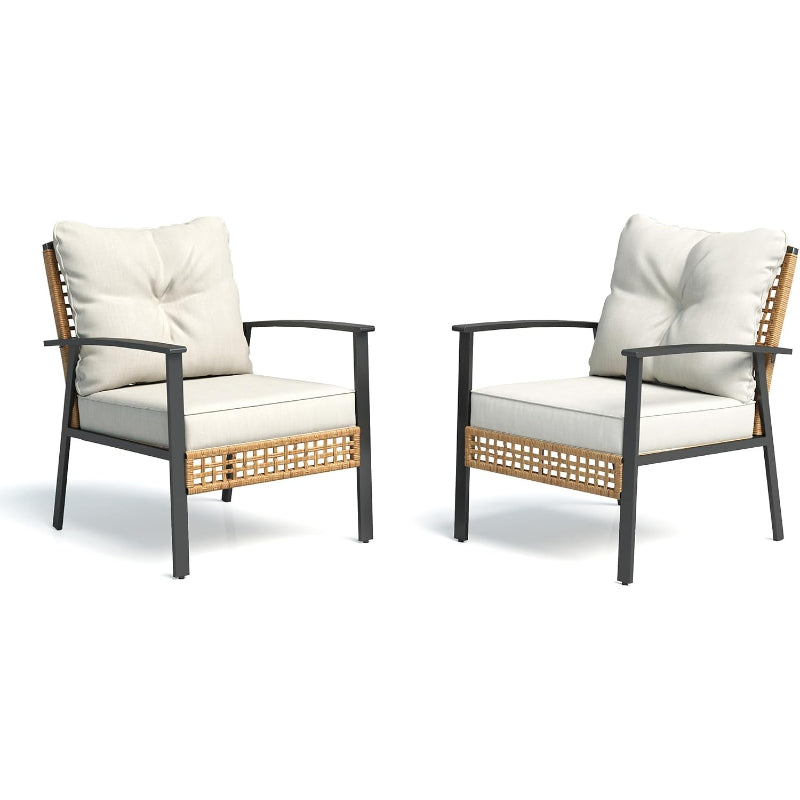 Home Beige Rattan Outdoor Bistro Set of 2