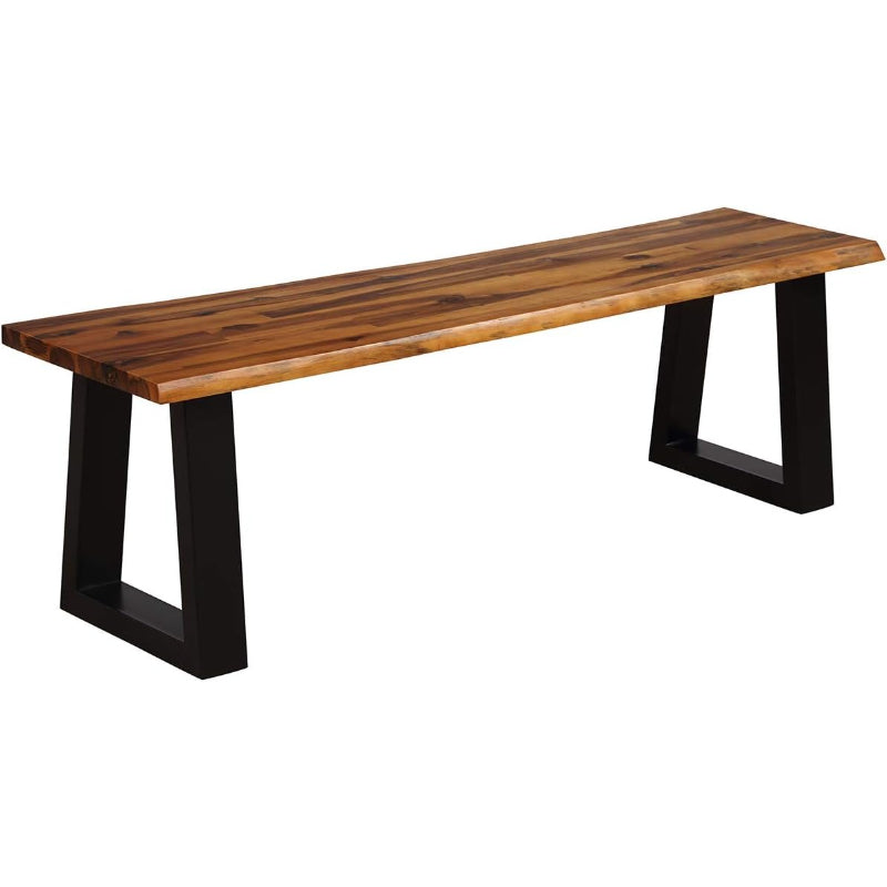 57.5" Live‑Edge Acacia Wood Backless Bench, Metal Legs