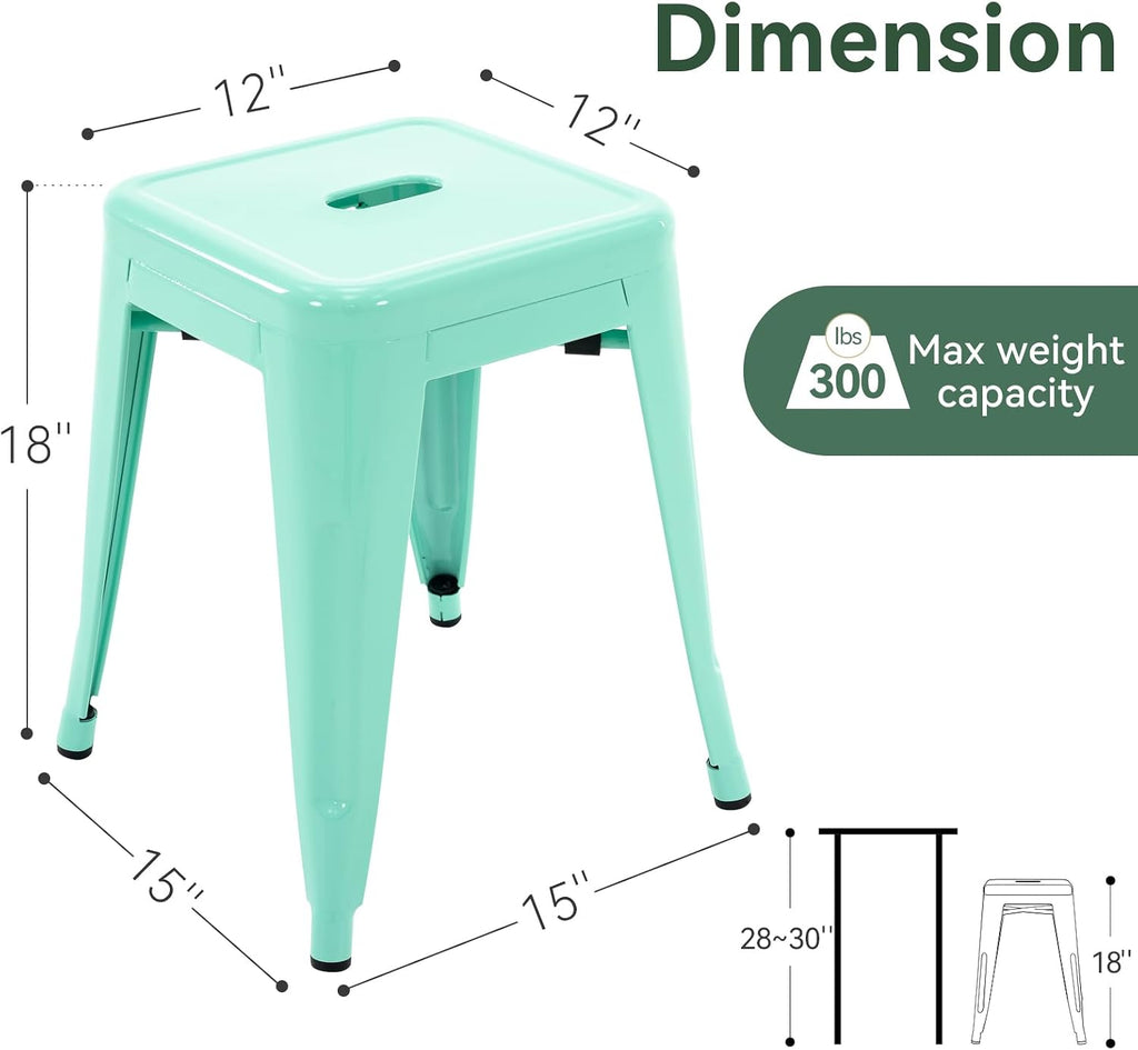 Mint‑Green Stackable Industrial Metal Stools Set of 2, 18"