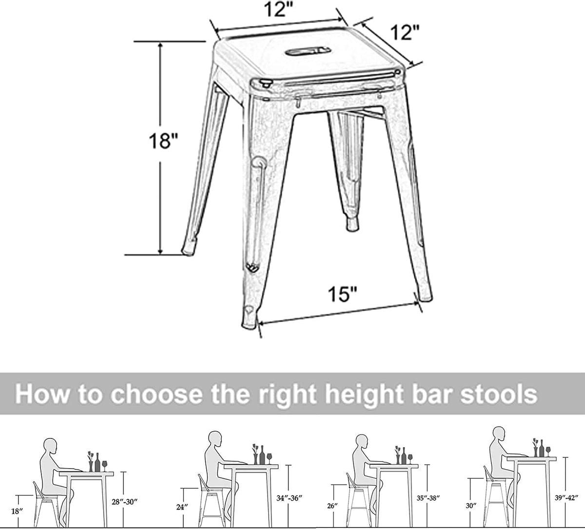 18" Metal Stools Set of 4, Indoor Outdoor