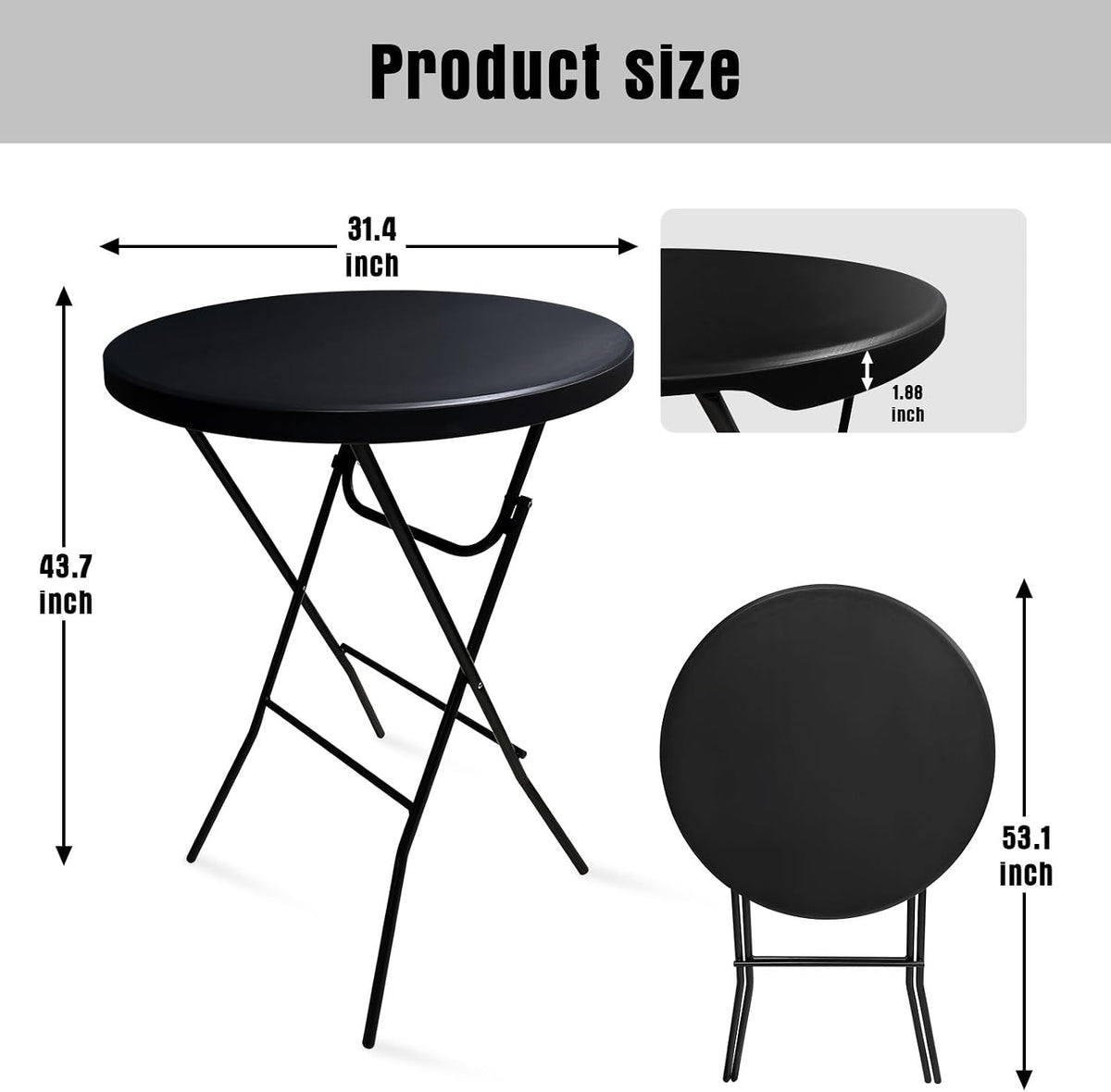 Black 32‑Inch Round Bar‑Height Folding Table 2 Pack