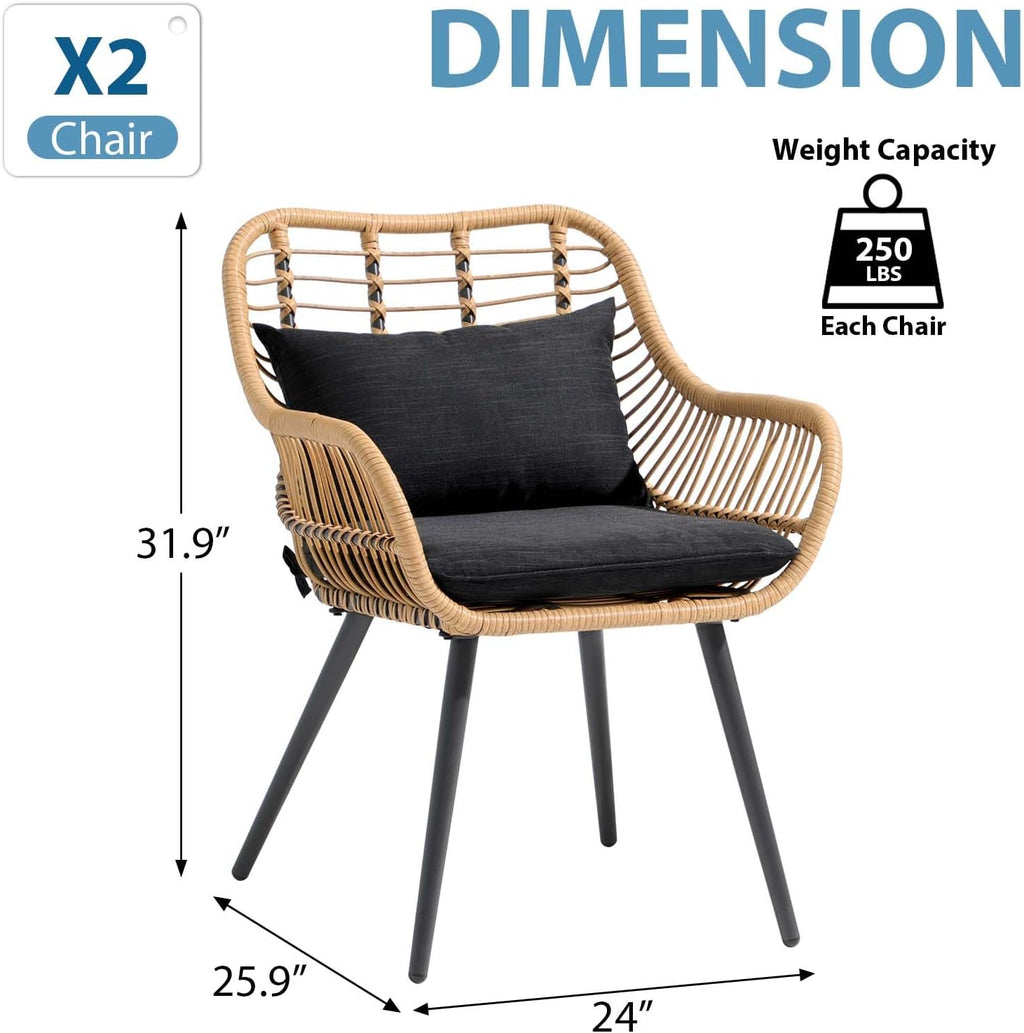 Black Wicker Patio Dining Chairs Set of 2