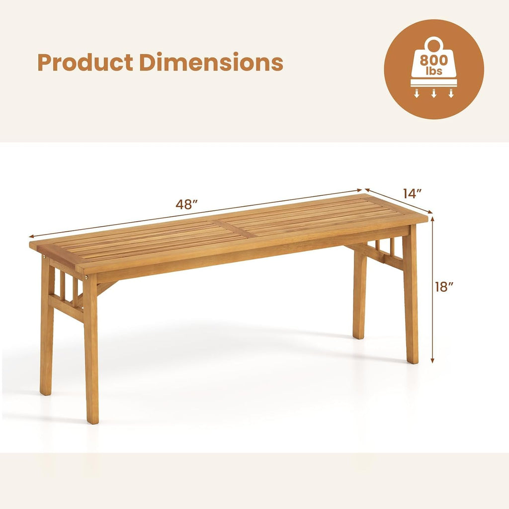 Acacia Wood Outdoor Dining Bench, 48"