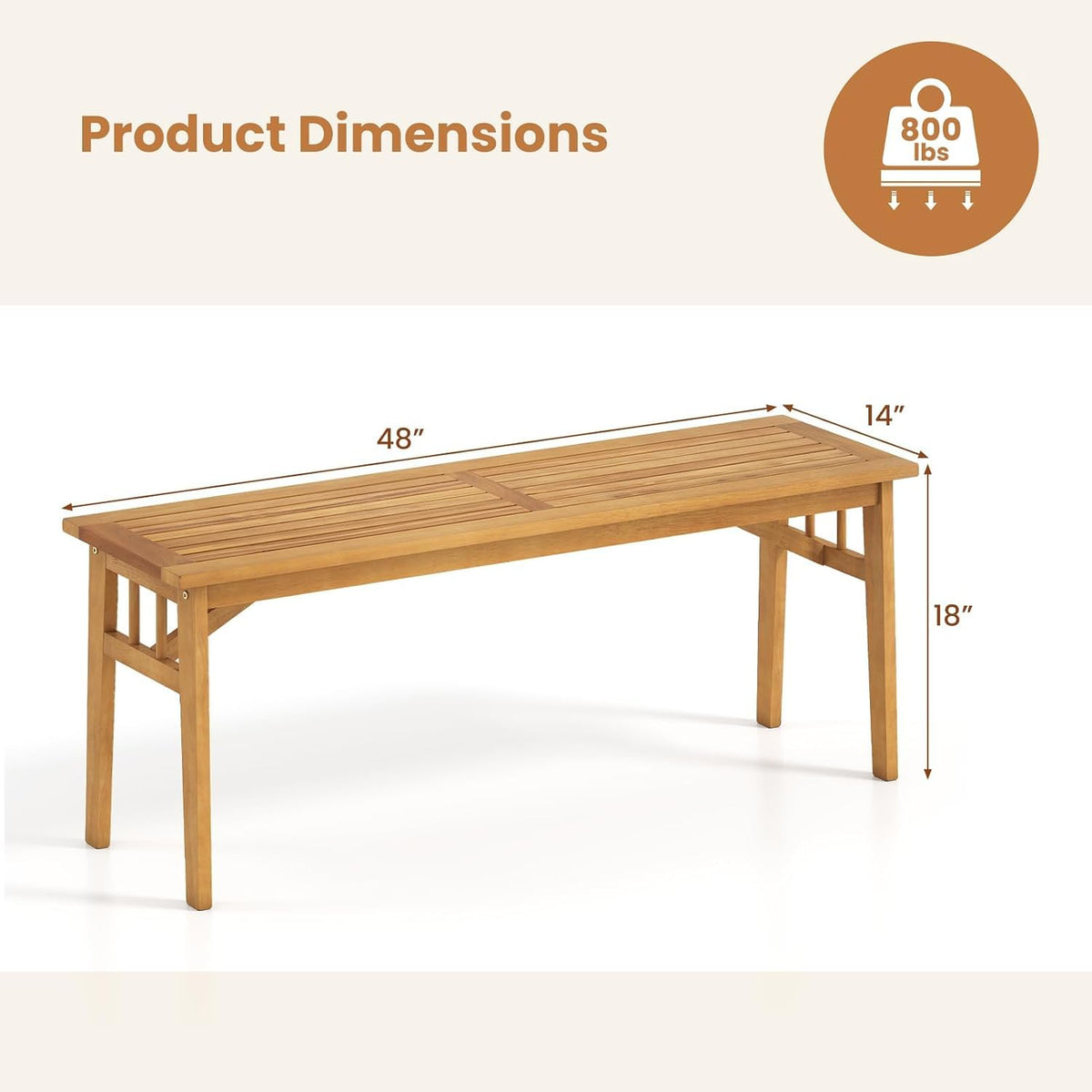 Acacia Wood Outdoor Dining Bench, 48"