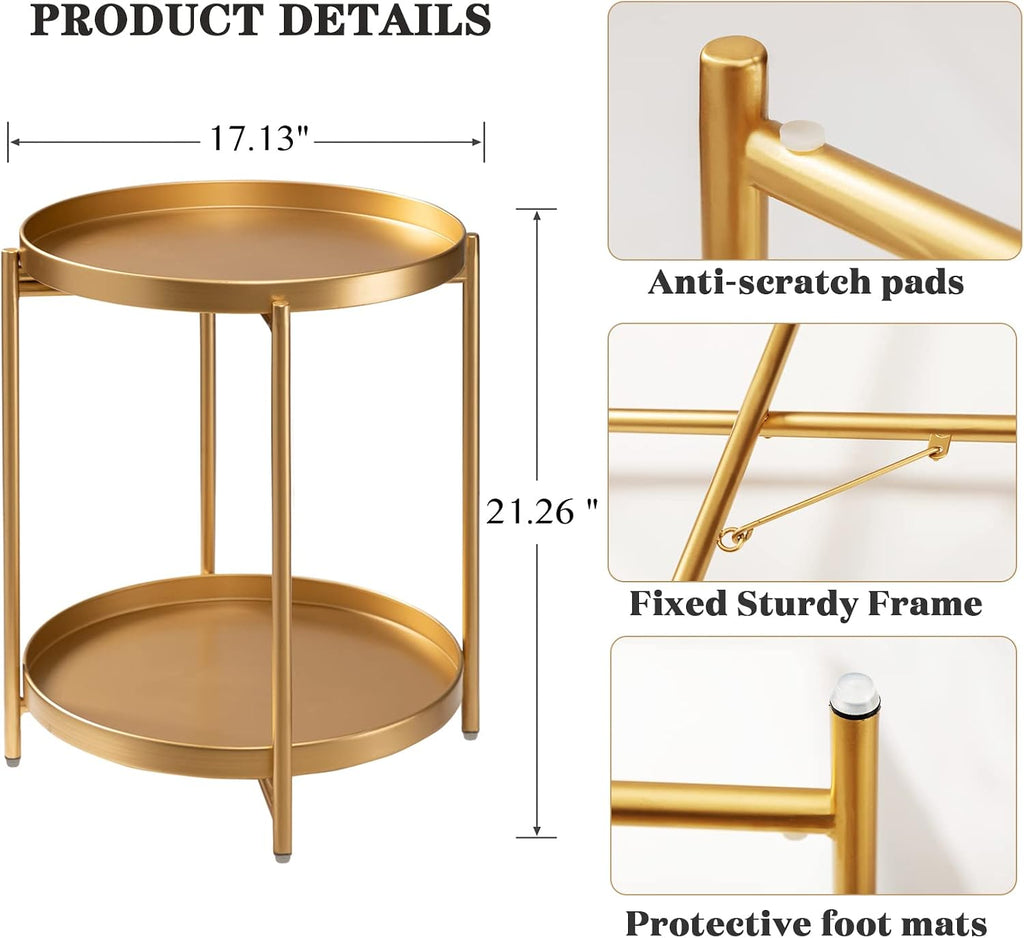 Gold 2‑Tier Round Folding Side Table