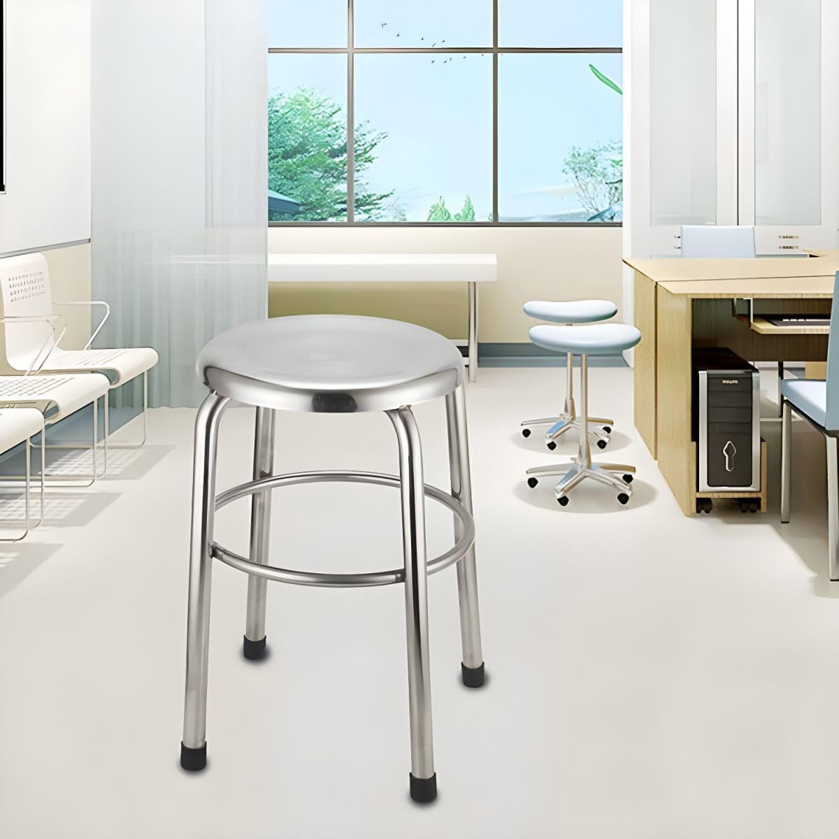 Silver Stainless‑Steel Backless Counter Stools Set of 2, 23.5"