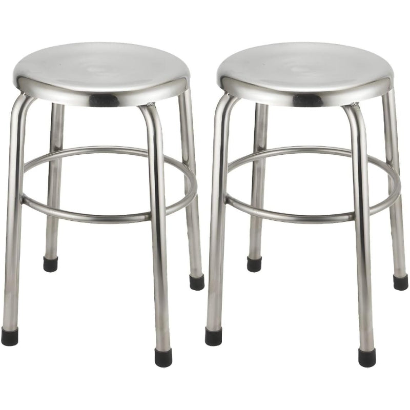 Silver Stainless‑Steel Backless Counter Stools Set of 2, 23.5"