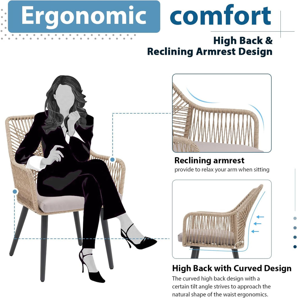 Tan Woven Patio Dining Chairs Set of 2