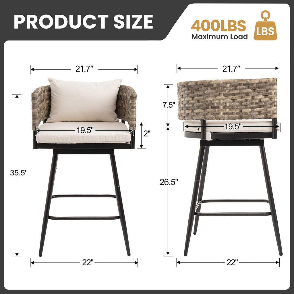 Rattan Swivel Outdoor Bar Stools Set of 2