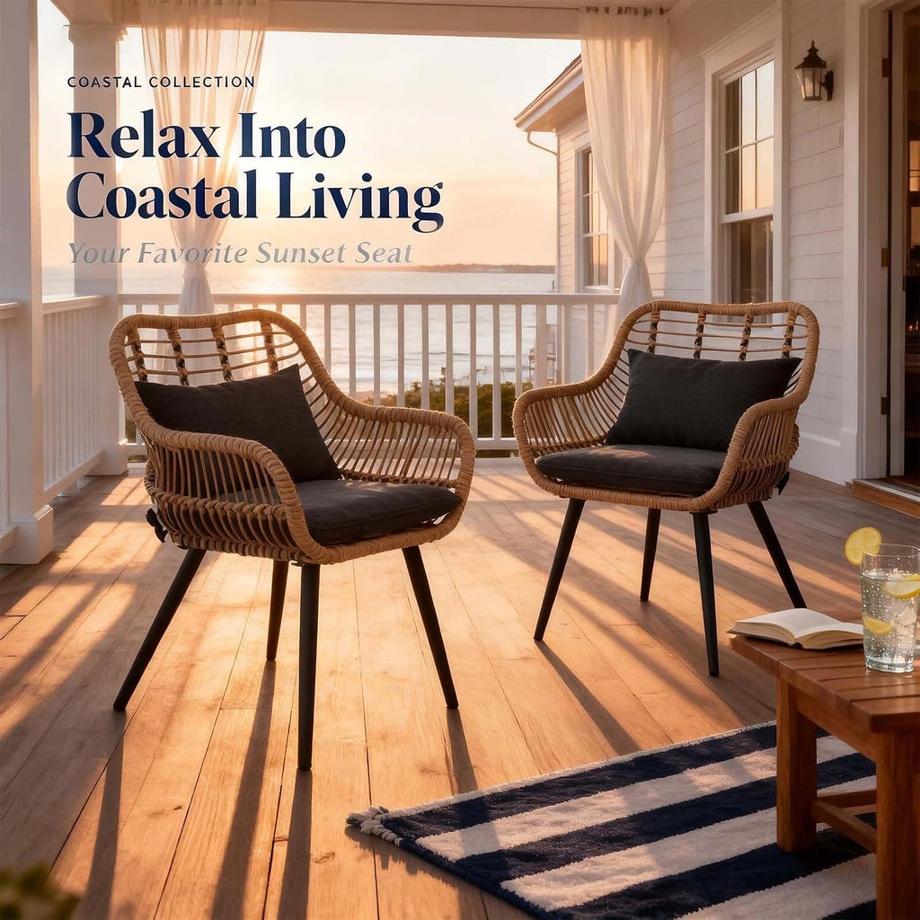 Black Wicker Patio Dining Chairs Set of 2