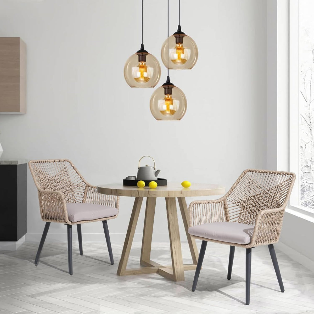 Tan Woven Patio Dining Chairs Set of 2