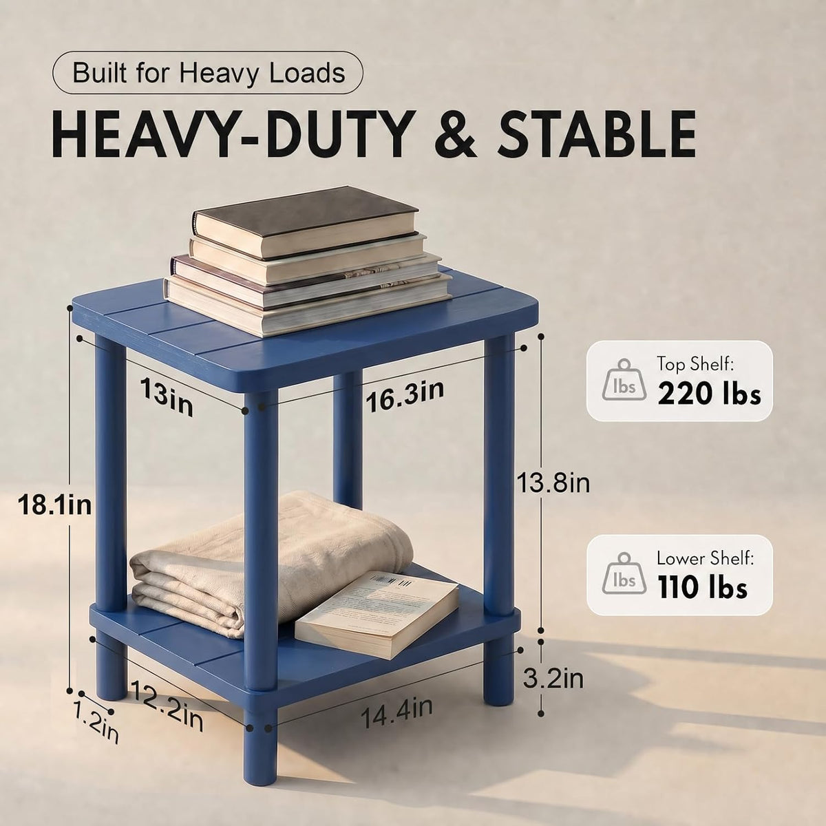 Navy 2‑Tier Square Outdoor Side Table