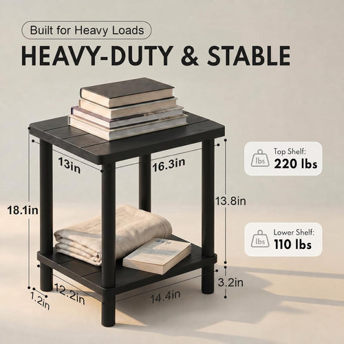 Black 2‑Tier Square Bamboo Outdoor Side Table