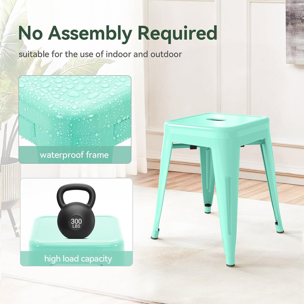 Mint‑Green Stackable Industrial Metal Stools Set of 2, 18"