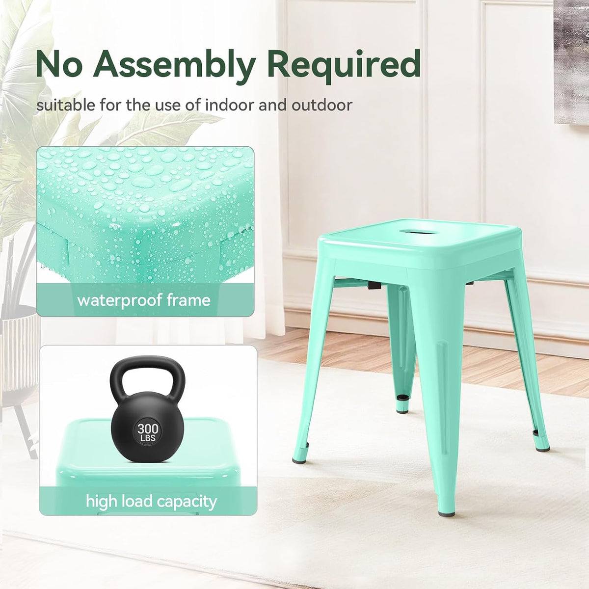 Mint‑Green Stackable Industrial Metal Stools Set of 2, 18"
