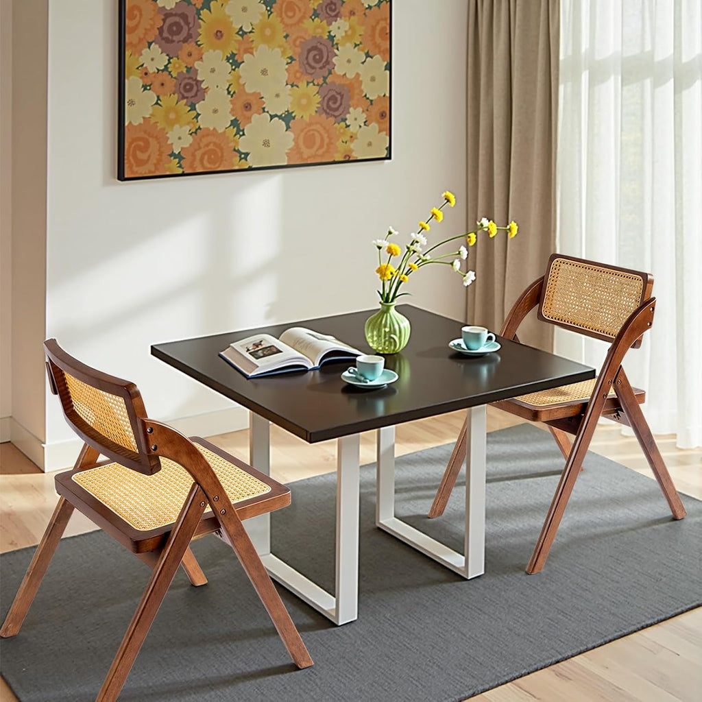 Brown Wooden Rattan Folding Chairs 2 Pack