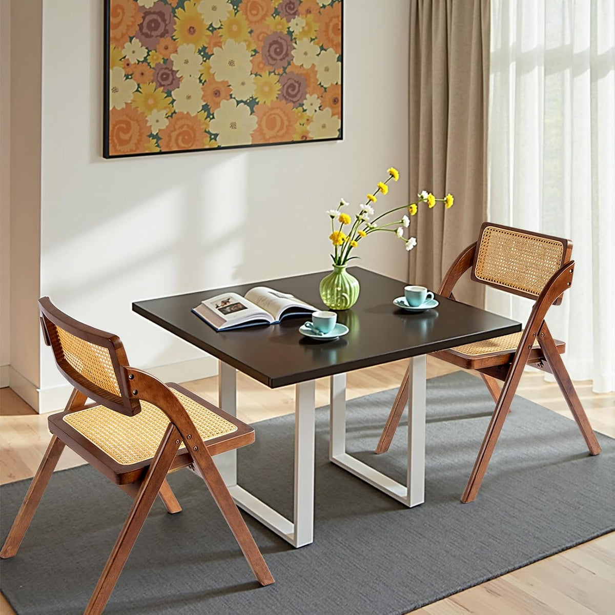Brown Wooden Rattan Folding Chairs 2 Pack