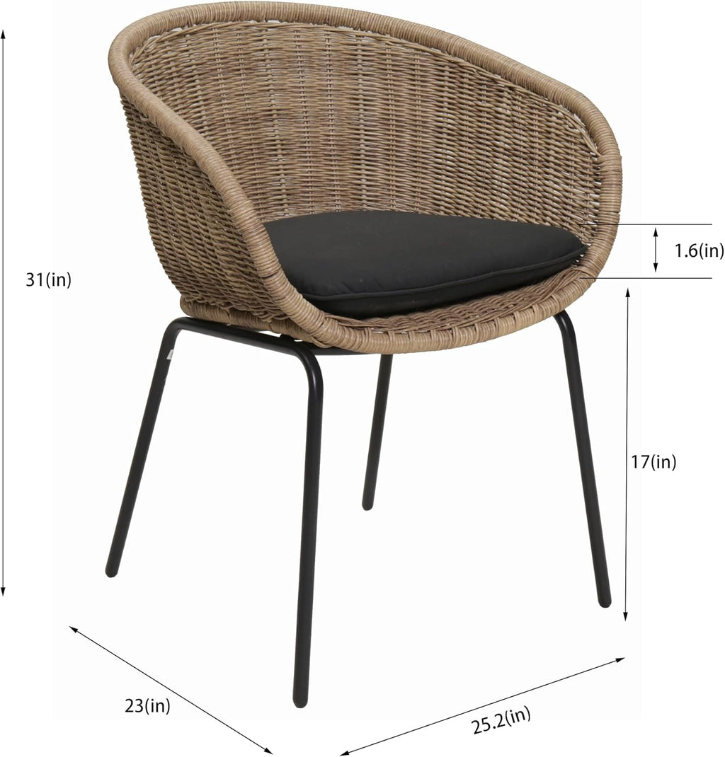 Wicker Bucket Patio Dining Chairs Set of 2 with Cushions