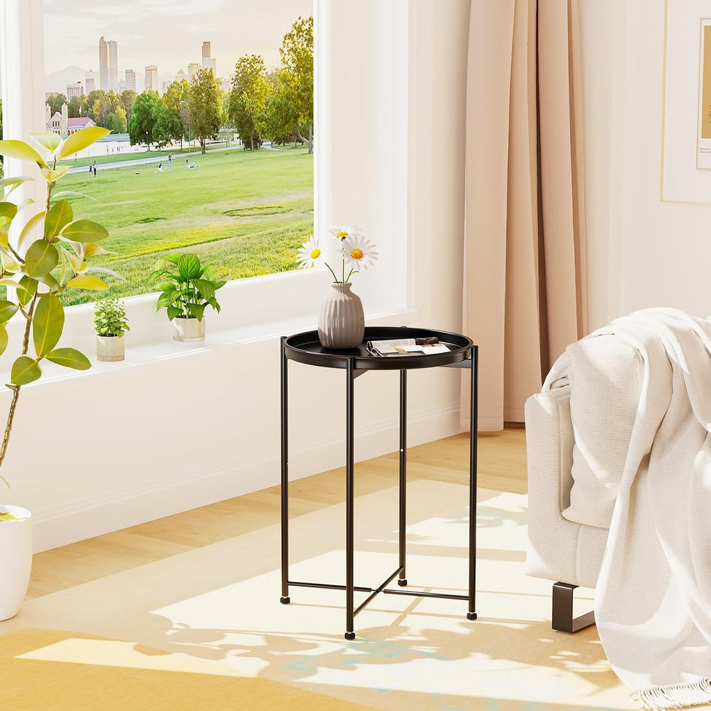 Round Tray Side Table Metal Frame 2Pcs