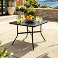 Black Slatted‑Top Square Metal Outdoor Dining Table
