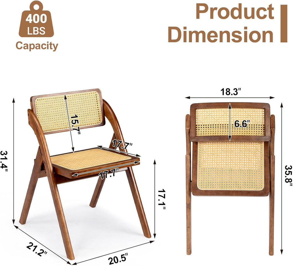 Brown Wooden Rattan Folding Chairs 2 Pack
