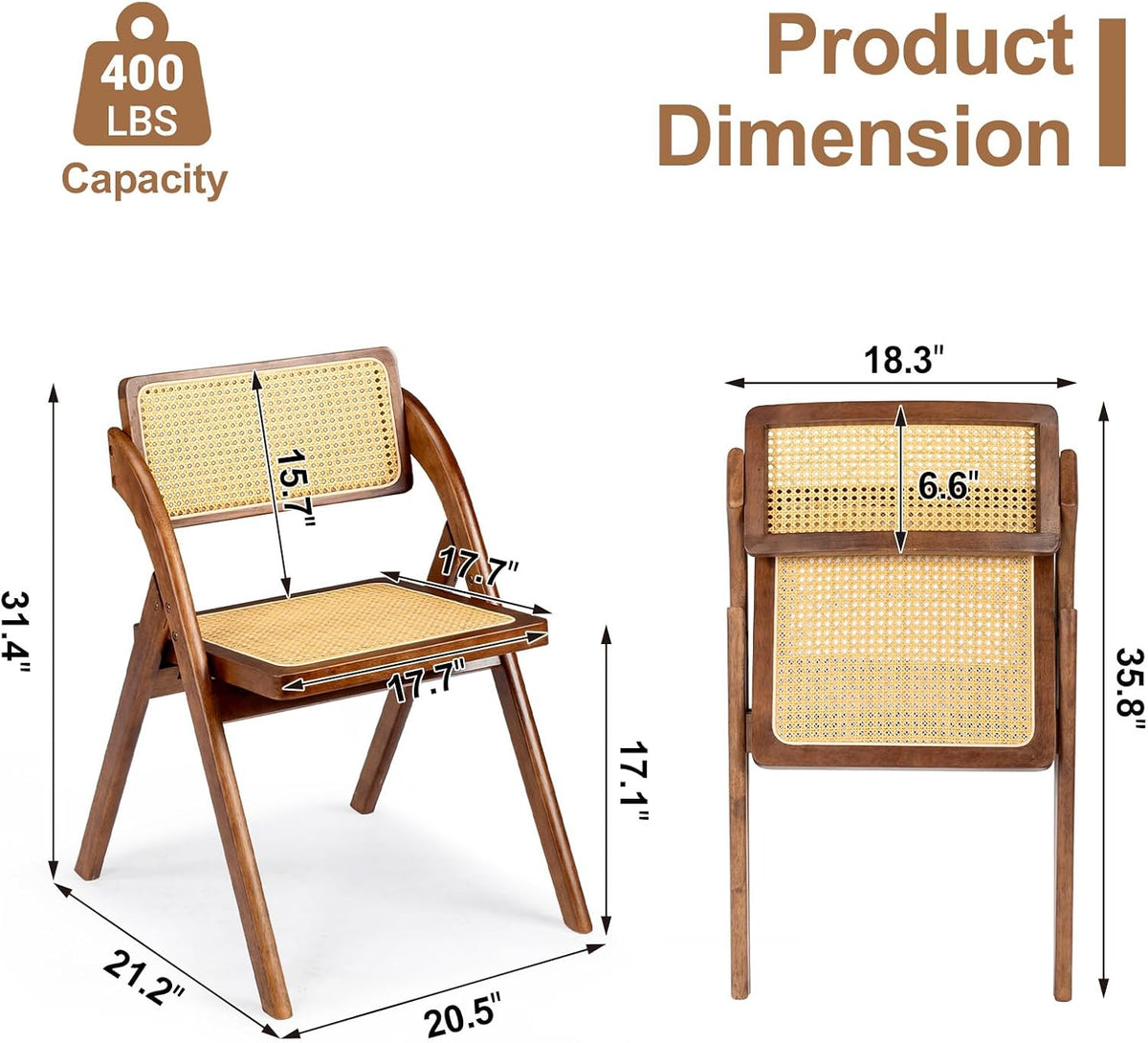 Brown Wooden Rattan Folding Chairs 2 Pack