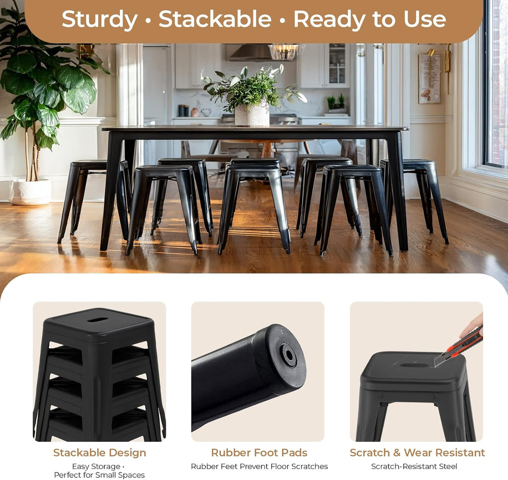 18 Inch Metal Dining Stools Set of 4,Mindnight Black