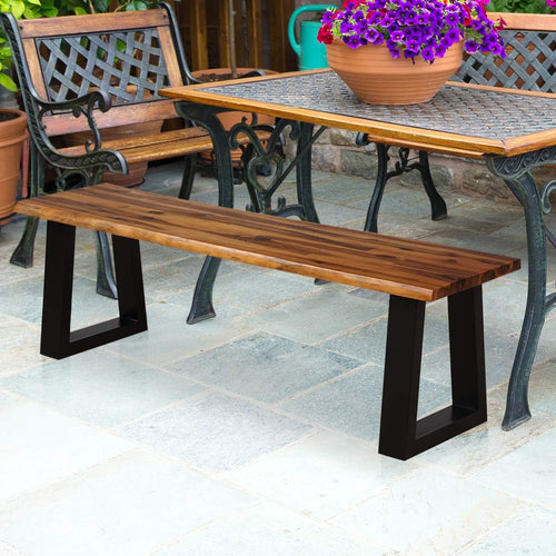 57.5" Live‑Edge Acacia Wood Backless Bench, Metal Legs
