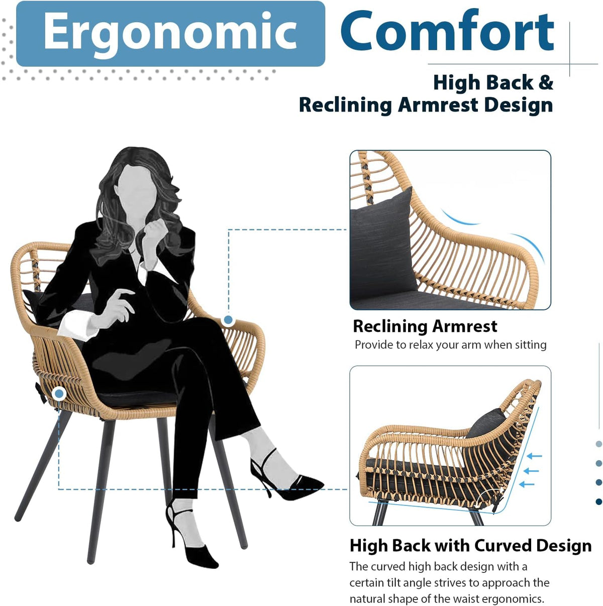 Black Wicker Patio Dining Chairs Set of 2