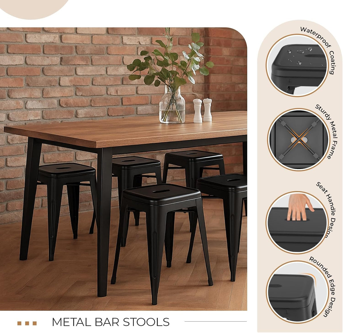 18 Inch Metal Dining Stools Set of 4,Mindnight Black