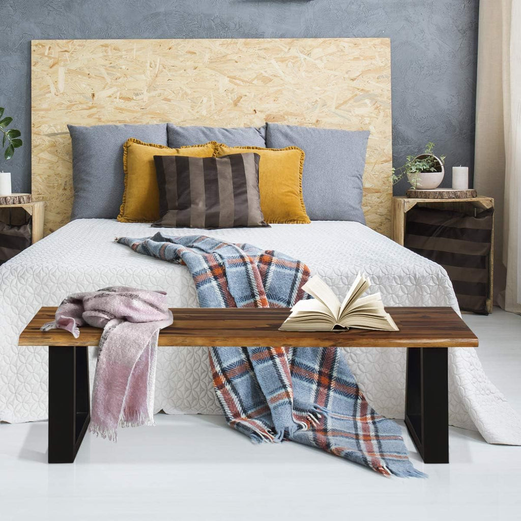 57.5" Live‑Edge Acacia Wood Backless Bench, Metal Legs
