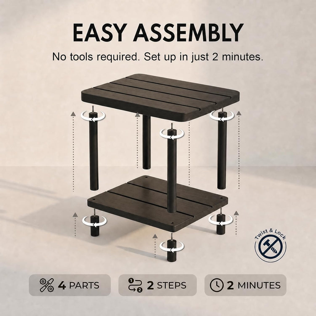 Black 2‑Tier Square Bamboo Outdoor Side Table
