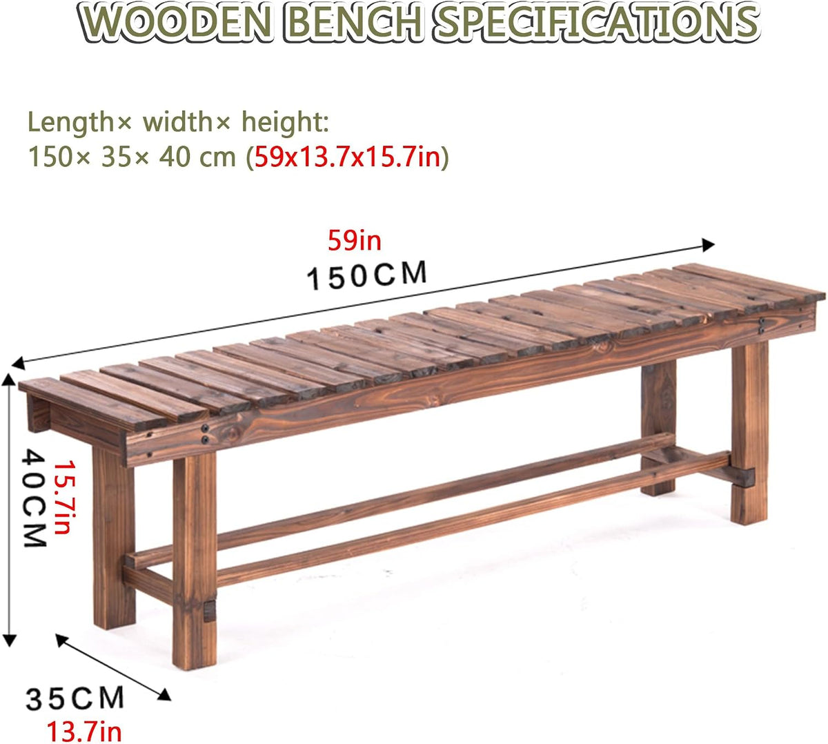 Wooden Indoor & Outdoor Bench, 59"